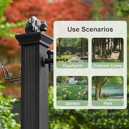 Freestanding Garden Water Column, Antifreeze Water Fountain Post, Hose Holder with Double Outlet Faucet for Villa Courtyard Camping(114cm/44in) - Image 6
