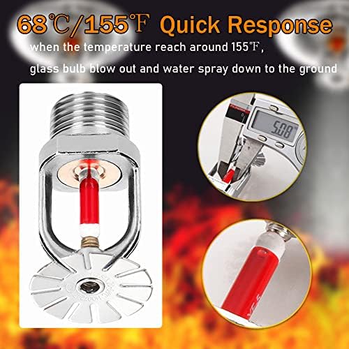 6pc Fire Sprinkler Head 3/4 Inch Pendent Type 155 Degree Quick Response Water Spray Down 68℃ Brass Fire Sprinkler Heads 3/4 NPT Thread for Home Commerical Residential (Pendent Sprinkler - Image 4