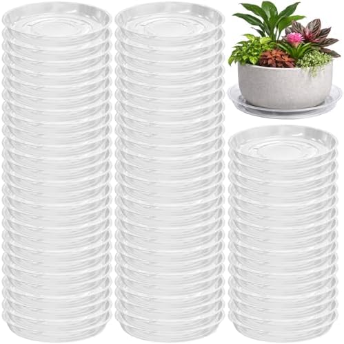 70 Packs 12" Clear Plant Saucers for Indoor Outdoor Use Heavy Duty Plastic Plant Trays for Planter Flower Pot Drip Trays to Catch Water, Bulk 4 to 20 Inch, Round Transparent by Planterhoma