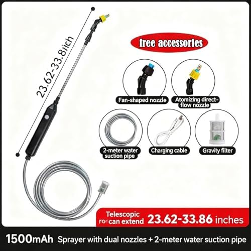 33.8 Inch Electric Battery Powered Telescopic Spray Wand Extendable Sprayer Pole with 6.6 FT Hose, High Reach Plant Watering Sprayer for Insect Repellent Liquid & Plant Nutrient Solution - Image 2