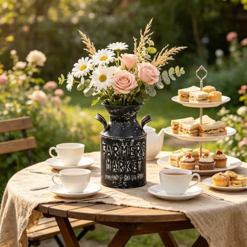 10.2" H Vintage Metal Flower Vase, Rustic Farmhouse Decorative Plant Jug Can, Distressed Pitcher Vases for Indoor Outdoor Home Kithen Garden Table Centerpiece Decor - Image 5