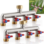 Gerrii 2 Pack 4 Way Hose Splitter Heavy Duty Solid Brass Manifold Hose Faucet T Tap Connection with Individual On/Off Valve, 3/4" GHT Spigot Adapter, Garden Outdoor Pipe Tap Splitter by Gerrii