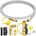 6FT Propane Quick Connect Hose for RV to Gas Grill, RV Quick Connect Propane Hose to RV 1/4" Female Quick Disconnect, with 1/4" Safety Shutoff Valve & Elbow Adapter for Blackstone 17"/22" Griddle by NQN