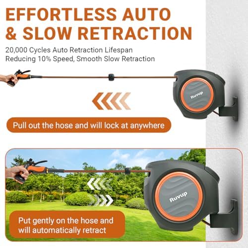 Ruvup Garden Hose Reel 5/8"x100ft Retractable Water Hose With Metal Bracket - Image 5