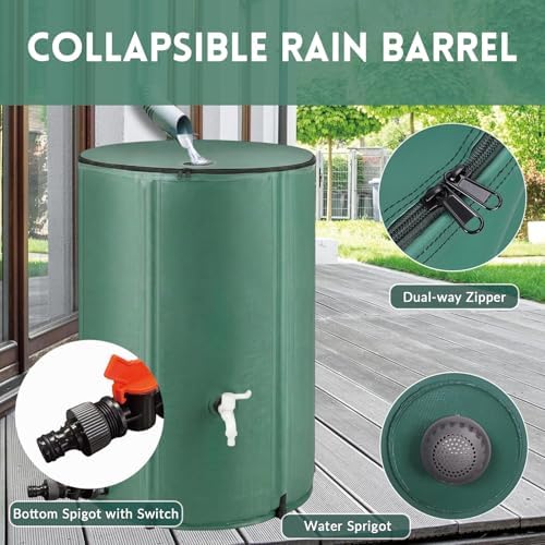 132 Gallon Collapsible Rain Barrel, 500L Rainwater Collection Barrel with Spigot, Overflow Outlet and Mesh Cover, Foldable Water Storage Tank for Gutter Downspout, Garden Irrigation - Image 5
