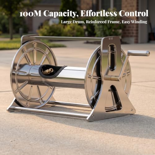 Heavy Duty Hose Reel with Hand Crank | Stainless Steel, Manual, Hardware, for Garden, Gardeners, 50M - Image 2