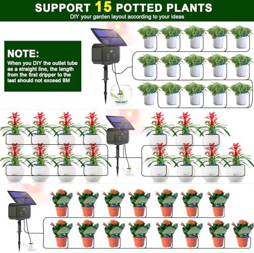 LCD Display Solar Drip Irrigation System Kit, 30 Working Modes & 10 Watering Interval Solar Powered Drip Irrigation Kit Supports 15 Potted Plants, 2200mAh Automatic Watering System for Garden - Image 5