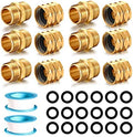 Solid brass Garden Hose Fittings Connectors Adapter Heavy Duty Brass Repair Male, Female faucet leader coupler dual water hose connector (3/4" GHT Double Male Double Female 12 Pcs) by YELUN