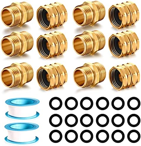 Solid brass Garden Hose Fittings Connectors Adapter Heavy Duty Brass Repair Male, Female faucet leader coupler dual water hose connector (3/4" GHT Double Male Double Female 12 Pcs) by YELUN