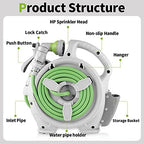 Garden Retractable Hose Reel, Portable Simple Home Hose Reel 45+5 FT with 7 Patterns Spray Nozzle, Wall Mounted and Any Length Lock for Garden Watering, Car Washing, Pet (Green) - Image 4