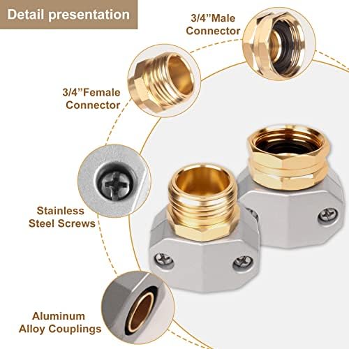 Hose repair kit,（3 Sets）garden hose repair Fittings Aluminum Female and Male With Zinc Clamp Water Hose End Repair Connector Fit 3/4 Inch And 5/8 Inch Garden Hose，garden hose repair kit (Pack of 2) - Image 2