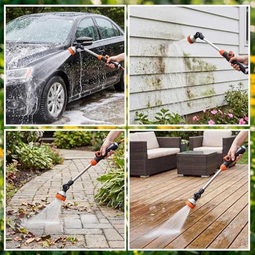 Hushee 4 Pack 18.5-Inch Metal Watering Wand with 180° Rotating Head, 8 Adjustable Spray Patterns & Thumb Control Nozzle – Perfect for Hanging Baskets, Shrubs & Plants, Durable Garden Hose Sprayer - Image 7