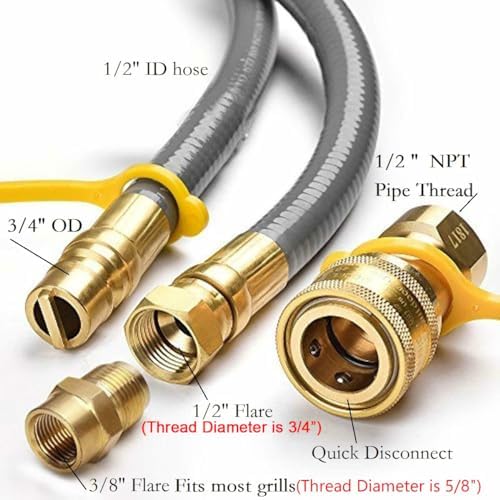 10 Feet 1/2 ID Natural Gas Hose Conversion Kit, Propane Gas Grill Quick Connect/Disconnect Hose Assembly with Adapter 1/2" Flare to 3/8" Female Flare(Measures 5/8") for Outdoor NG/Propane Appliance - Image 2