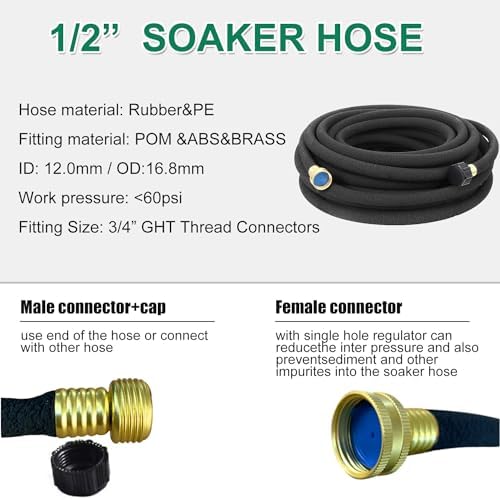 Soaker Hose 1/2" 100ft Rubber Garden Soaker Hoses Kit - Image 2