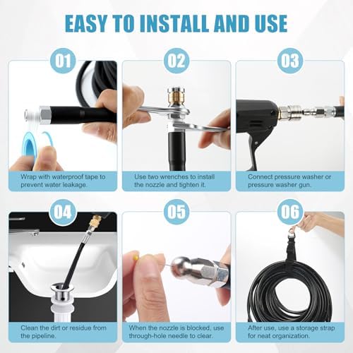 Sewer Jetter Kit for Pressure Washer, 100FT 5800PSI Drain Jetter Hose Kit - Image 5