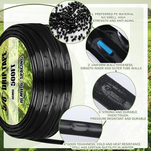 Tondiamo 250ft 16mil 5/8" Drip Tape Irrigation Kit, 6" Spacing Hose - Image 3