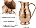 Pure Copper Pitcher with a Lid, Large Size Solid Handcrafted Copper Water Hammered Jug, Capacity 70 Oz/2000ml, Copper Carafe For Home, Hotels & Gifting - Image 4