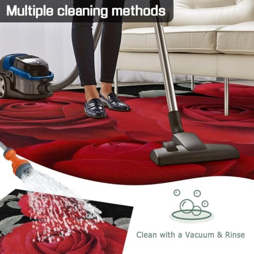 Red Rose 6x9 Waterproof Outdoor Rug with Non‑Slip Backing Black Romantic Floral Machine Washable Deck Patio Rug Mat for Camping, RV, Garden, Balcony Pool - Image 6