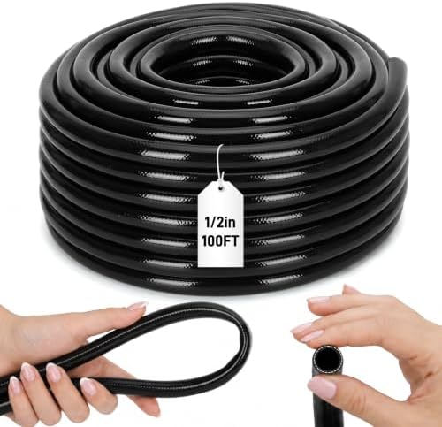 1/2 Inch Drip Irrigation Tubing, 100FT Main Line Hose Tube, Flexible PVC Irrigation Hose for Raised Beds, Greenhouse, Vegetable Gardens and Outdoor Watering System（Black) by Vikua