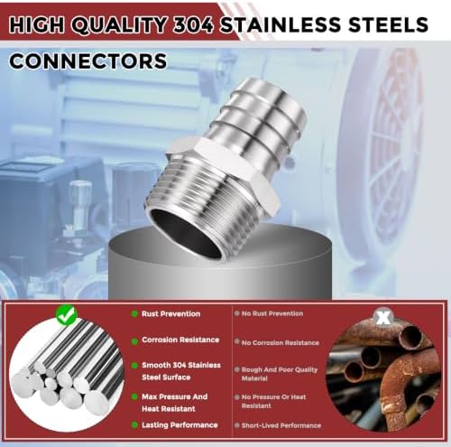 6pcs Stainless Steel Hose Barb Fittings 1" Barb to 1" NPT Male - Image 4