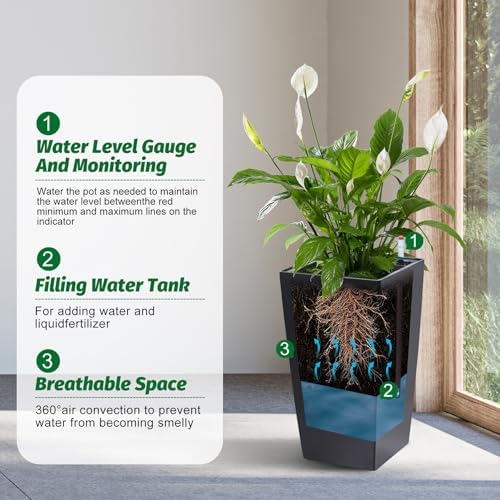 Garvee 16" Tall Planters Set of 2, Outdoor＆Indoor Planter Pots, Black - Image 7