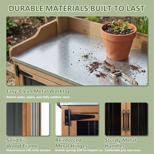 Ketive Rolling Potting Bench with Storage and Galvanized Metal Top - Image 6