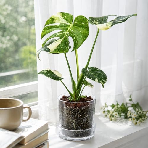 Phoenix Vine 6.5 Inch 8 Inch Clear Acrylic Houseplants Planter Pot with Tray, Orchid Pot with Drainage Holes, Deep Saucer for Bottom Watering, Transparent Containers for Indoor Plants, Herbs, 91-B-X - Image 2