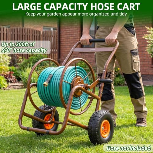 WERMAH Garden Hose Reel Cart, Heavy Duty Metal w/2 Wheels, Holds 230ft 5/8" - Image 2