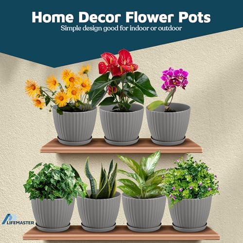 Gray 6-Inch Plant Pots with Drainage & Saucers 24 Pack, Indoor & Outdoor Planters for Houseplants, Herbs, and Flowers, Durable & Weatherproof Material, Stackable, Lightweight, Minimalist Design - Image 4
