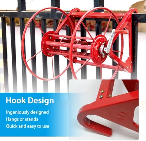 Large Capacity Hose Reel Storage Holder, Wall Mount Freestanding Garden Hose Organizer with Hand Crank, Hook design, Durable Metal Frame for Outdoor Watering Equipment(47x39x53cm) - Image 3