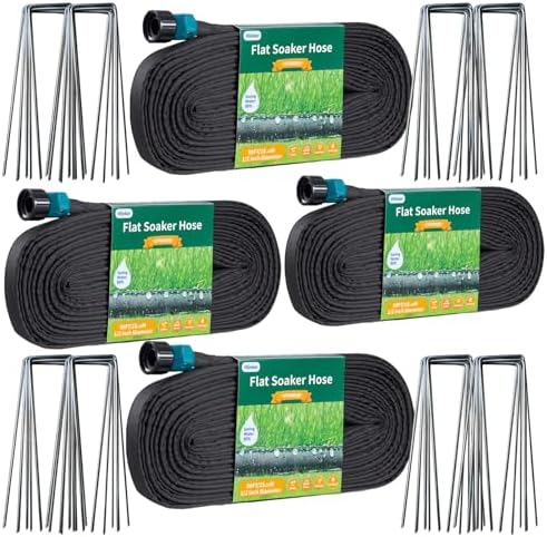 Hlinker 2026 Flat Soaker Hose 200 ft (50ft 4Packs) with Stake for Garden, Linkable Drip Hose Diy Automates Garden Irrigation System Saving 90% Water, Dual-layer Leak-free Design Water Hose with Holes by Hlinker