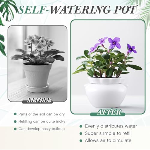 1 Set 7.5 Inch African Violet Pots Self Watering Ceramic - Image 4