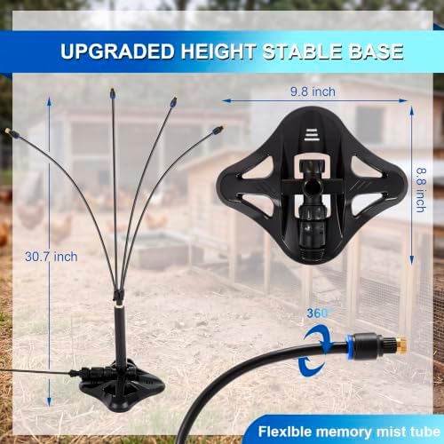 VIHOSE 2 Set Standing Misters for Chicken Coop, 30.7 Inch Height Portable Misting System, 26.2 ft Stand Misting Line for Chickens, Helps Keep Flocks Cooler During Hot Weather, Reduce Dust - Image 2