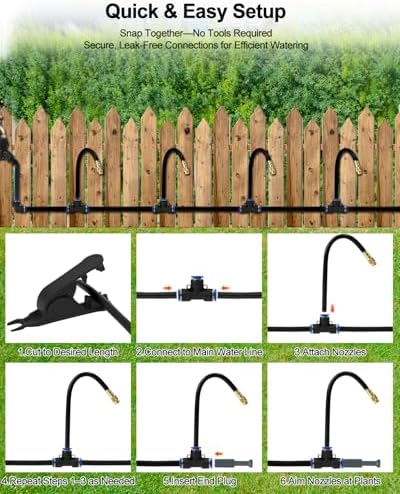 Drip Irrigation System 200FT 5/16", 2026-Upgrade Garden Sprinkler Kit with 32PCS 360° Adjustable Copper Nozzles, Automatic Misting Watering System for Raised Beds, Greenhouse, Lawn, Patio, Yard - Image 5