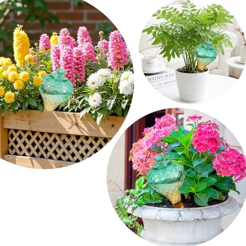 12 oz Plant Watering Globes, Green Glass Self Watering Bulbs Top Fill with Terracotta Spikes Stake, Self Watering Planter Insert Vacation Automatic Plant Waterer Device for Indoor & Outdoor 2Pack - Image 6