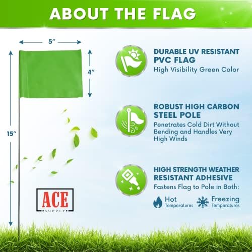 Green Marking Flags 1000 Pack - 4x5x15 Inch Green Flags for Yard - Markers For Lawn, Irrigation, Landscaping, Survey & Sprinkler Head Marking - Image 2