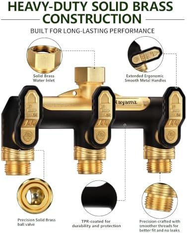 Garden Hose Splitter 3 Way, Heavy Duty Metal Water Spigot Splitter - Image 2