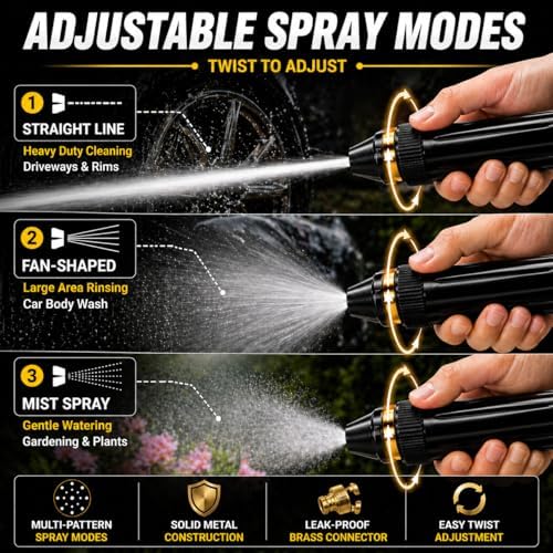 High Pressure Hose Nozzle for Garden Hose, Heavy Duty Metal Jet Sprayer with Quick Connect, Adjustable Water Sprayer for Car Washing, Patio Cleaning & Outdoor Use (Plastic Connector + 5m Water Hose) - Image 3