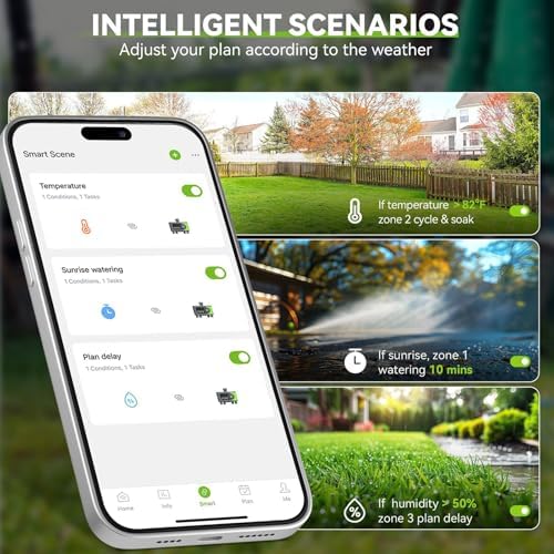 4 Outlets Electronic Hose Tap Garden Irrigation Controller with Timed Irrigation and Rainy Weather Delay Function, App Controlled, for 4-Zone Sprinkler Irrigation in Garden Lawn - Image 4