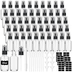 60 Pack 1 oz Clear Glass Spray Bottles Portable Travel Bottles with Mini Funnel Dropper Labels and Marker Refillable Spray Bottle for Cosmetic Essential Oils Skin Care Daily Cleaning by Yiyiring