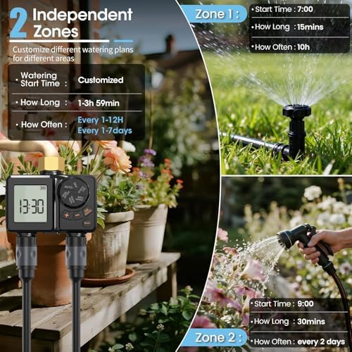 Dual Zone Programmable Sprinkler Timer with 2.8 Inch Display IPX6 Rainproof 2000mAh Rechargeable Battery for Garden Hose Lawn Irrigation System (BSP3/4” Thread) - Image 5