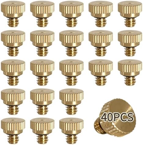 Brass Misting Nozzles, 40 Pcs, 0.0157 In Orifice Mist Heads, Low-Pressure Cooling System Nozzles For Outdoor Garden Greenhouse Farm, 0.39 In Diameter by Unknown