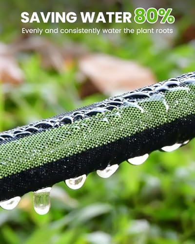 RAINPOINT 50FT Flat Soaker Hose, Flexible & Leakproof Drip Hose with Anodized Aluminum Fittings, Double Layer 80% Water-Saving Gardening Irrigation Hose, Green - Image 2