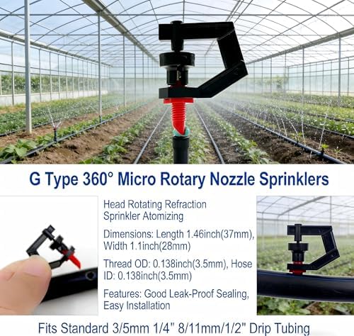 30-500Pcs G Type 360° Micro Rotary Sprinkler Heads, Rotating Refraction Atomizing Nozzles, Mist Sprayers for Garden Lawn Drip Irrigation System, Watering Atomizer Dripper (500) - Image 4