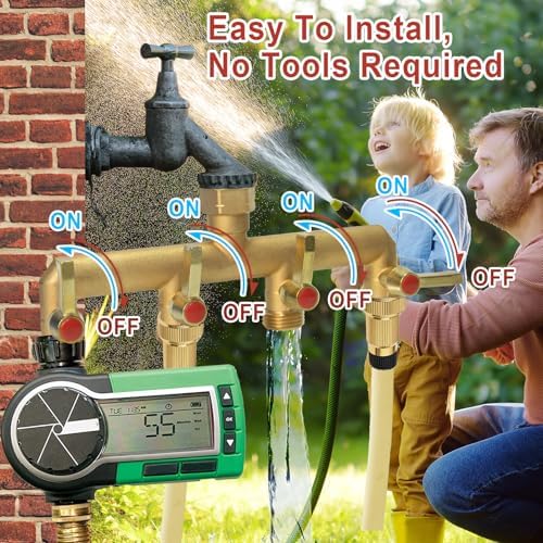 Brass Garden Hose Splitter 2/3/4 Way, Hose Splitter with Metal Shutoff Valve, Heavy Duty Outdoor Faucet and Garden Connector, Brass Extension Handle, 3/4” GHT Threads - Image 6