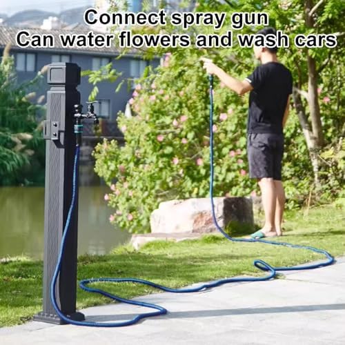 Freestanding Garden Water Column, Vertical Antifreeze Garden Water Column, Aluminum Alloy Outdoor Faucet, Water Column with Brass Tap, Hose Holder, 15m Telescopic Hose and Spray Gun(110cm/43in) - Image 4