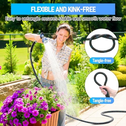 SPECILITE Garden Hose 25ft, 3-Layer Flexible Water Hose with 8 Pattern Spray Nozzle, Non-Expanding & Lightweight Stainless Steel Hose for Yard, Lawn, Outdoor-Leak Proof, No-kink & Tangle-free - Image 5