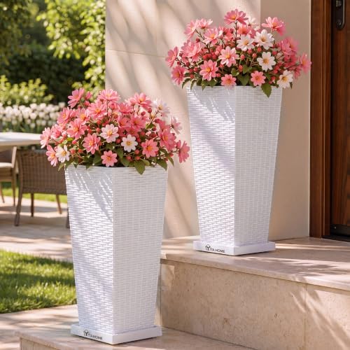 YITAHOME 2pcs Tall Planters 24" with Detachable Inner Pot, Outdoor Planter by YITAHOME