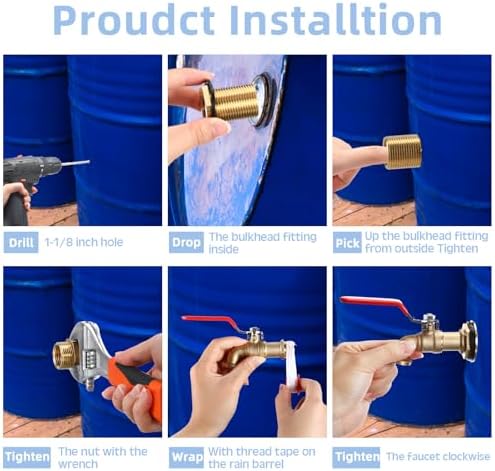 Tujoe 3 Set Brass Rain Barrel Spigot, Rain Faucet Kit for Tanks - Image 5