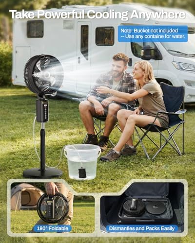 Outdoor Misting Fan with Water Pump, 30000mAh 12-Inch Outside Water Cooling Mister Fan for Patios Bedroom, Portable Standing Oscillating Fan with Mist System, Pedestal Fans with Remote/Spray/Timer - Image 2